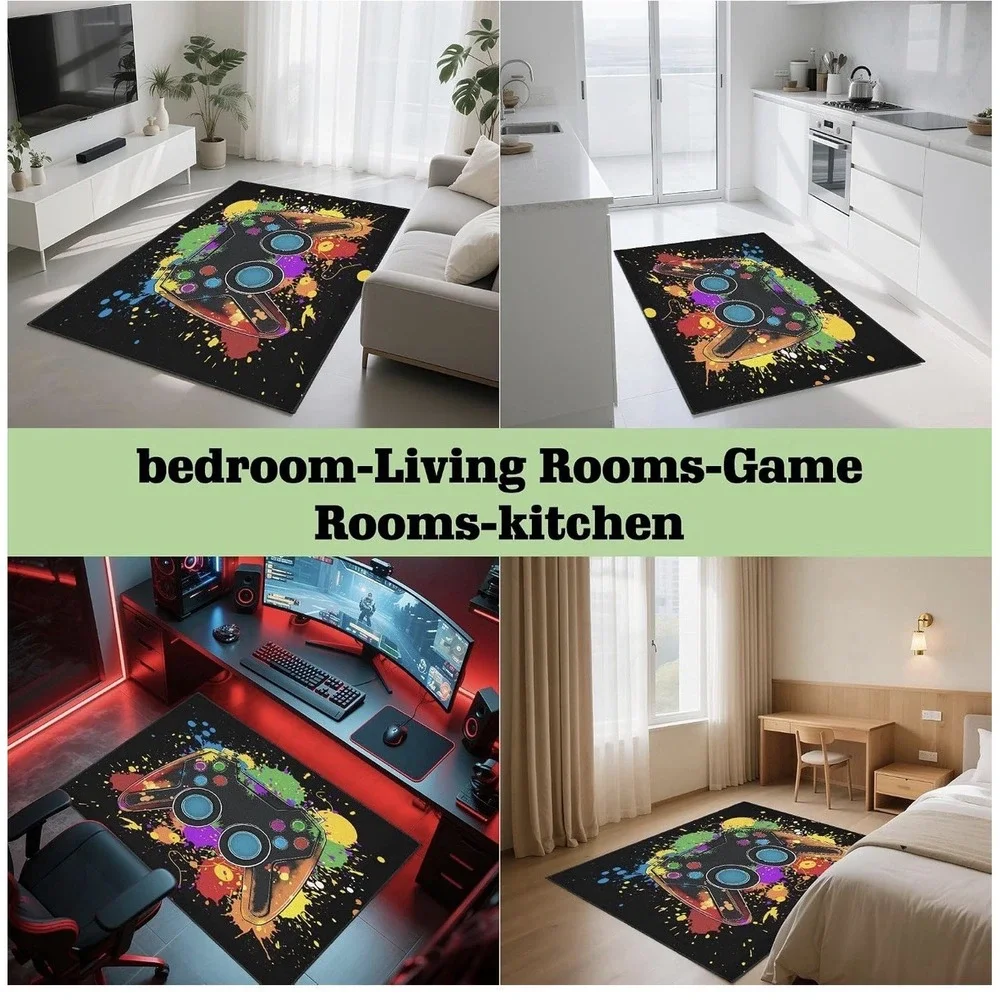 Cool Gaming Rug 5x7 ft Non-Slip Area Rug for Bedroom, Living Room & Game Room De